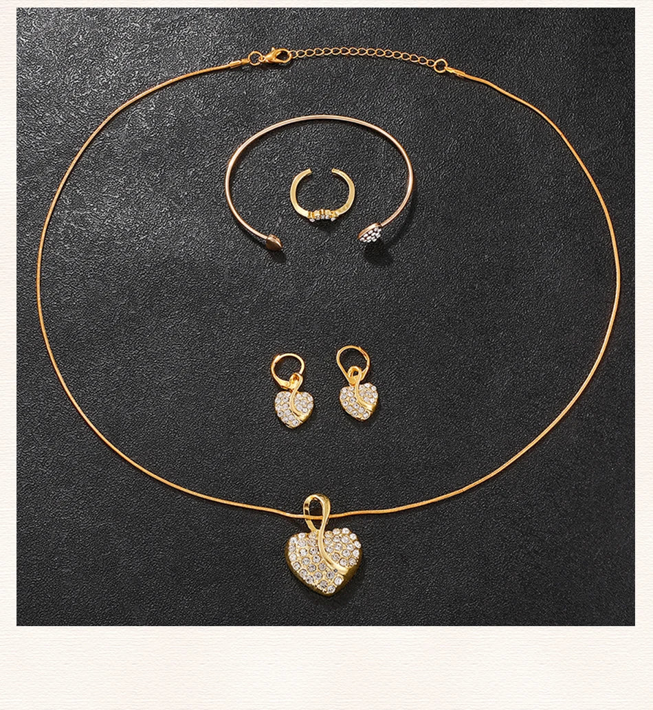 TrenLux Wear Women's Rhinestone Quartz Watch & Jewellery Set — Ring, Necklace & Earrings Luxury Gift