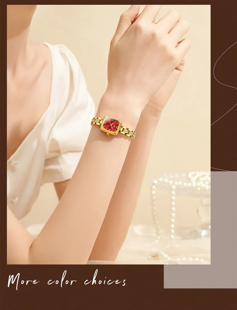 TrenLux Wear OLEVS Women's Luxury Square Bracelet Luminous Waterproof Quartz Dress Watch