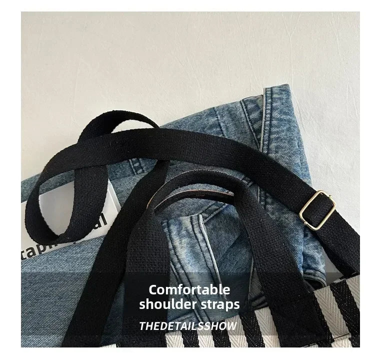 TrenLux Wear Women's Large Capacity Striped Canvas Versatile Commuter & Travel Tote Shoulder Bag