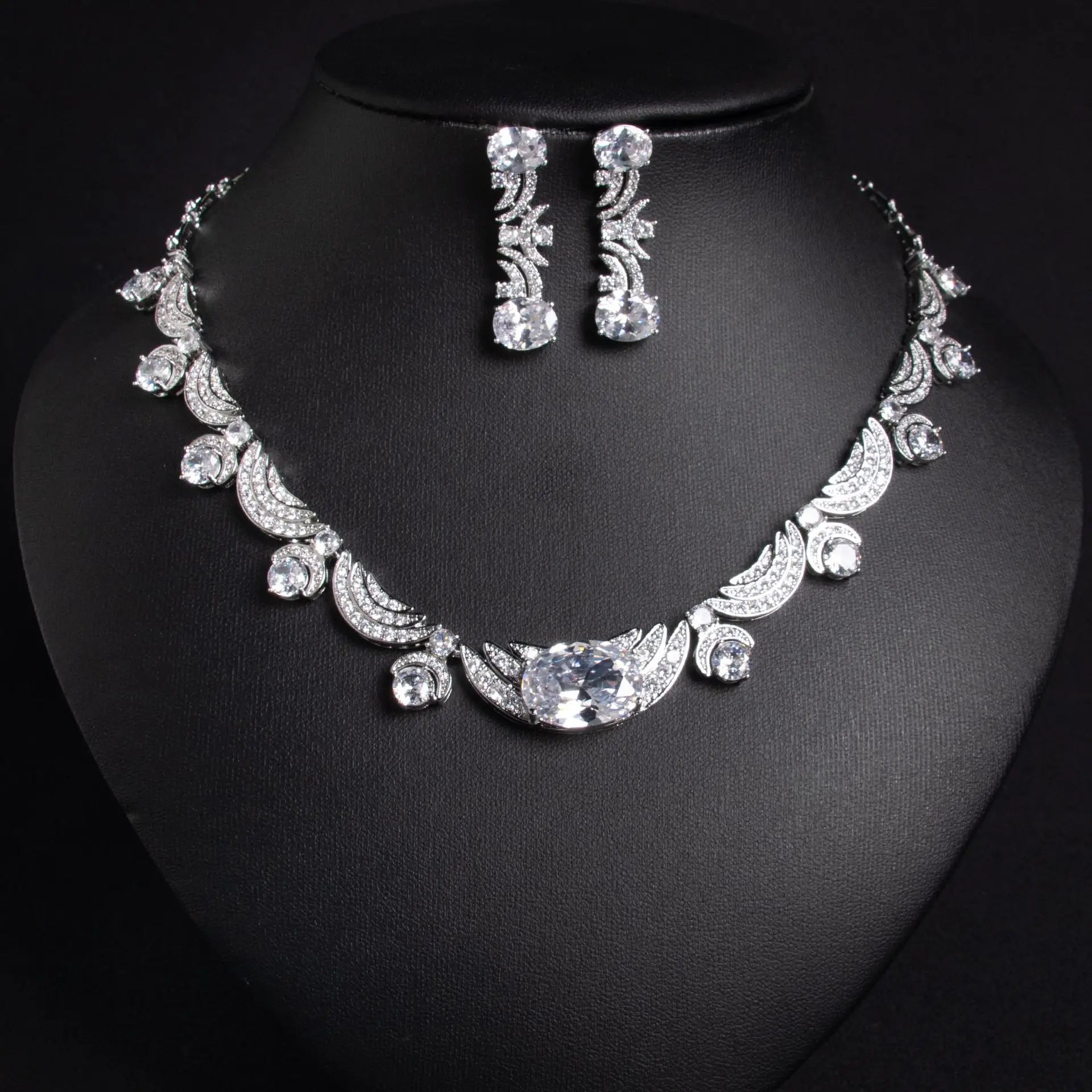 Women's Vintage Bridal Jewellery Set — Cubic Zirconia Necklace & Earrings for Prom & Wedding