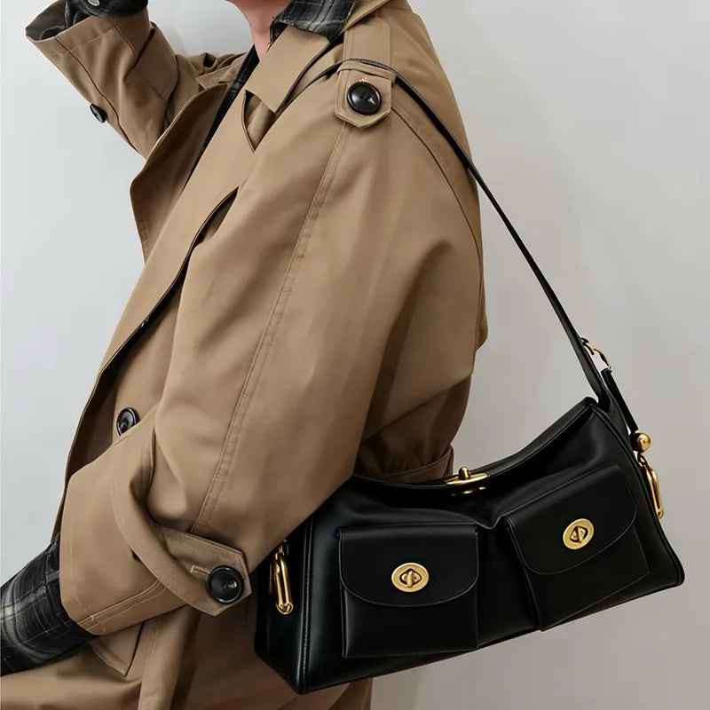 TrenLux Wear Women's Vintage PU Leather Large Capacity Multi-Pocket Zipper Commuting Shoulder Bag
