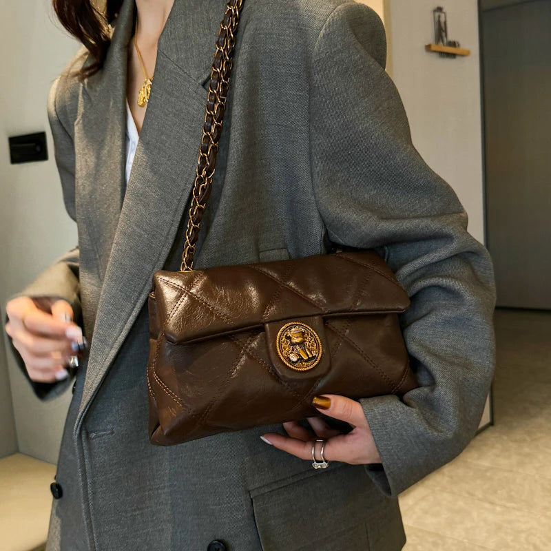 TrenLux Wear Women's Luxury Lingge Pattern PU Leather Designer Underarm Crossbody Shoulder Handbag