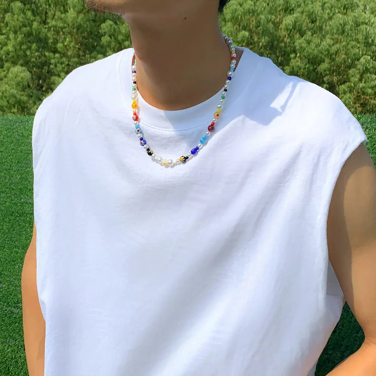 Men's Glass Flower Beaded Choker Necklace — Hip-Hop Gothic Punk Layered Pendant Chain TrenLux Wear
