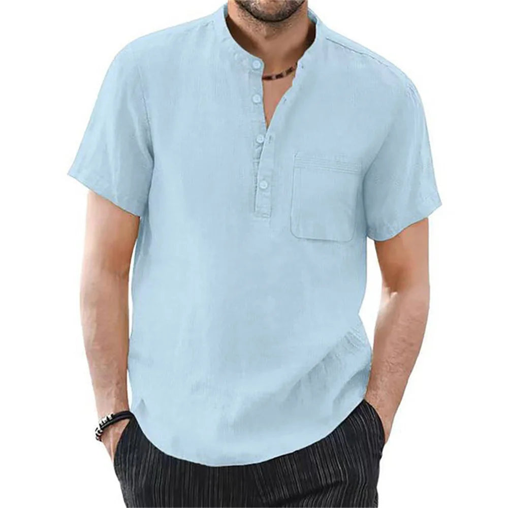 TrenLux Wear Men's Cotton-Linen Short Sleeve Casual Summer Shirt