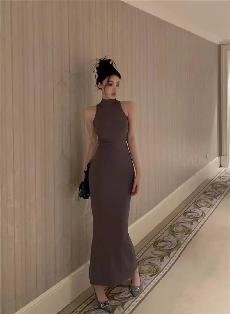 TrenLux Wear Women's Knit Turtleneck Bodycon Ankle-Length Maxi Dress