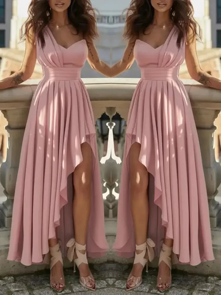 TrenLux Wear Women's Polyester A-Line Deep V-Neck Cocktail Party Gown