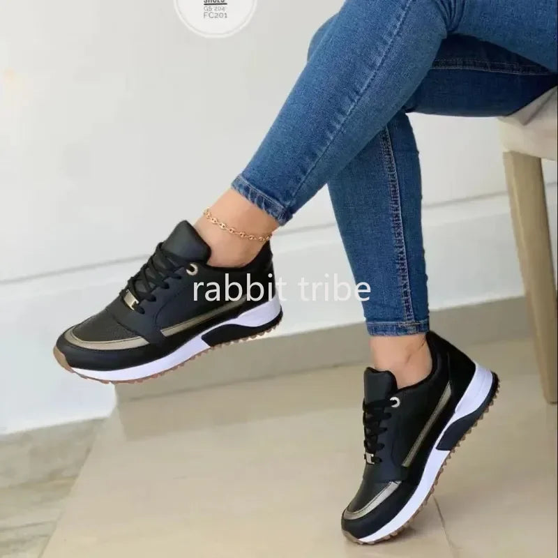 TrenLux Wear Women's Lace-Up Height-Increasing Mixed Colour Mid Heel Casual Sneakers