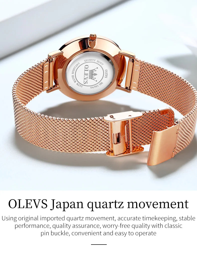 TrenLux Wear OLEVS Women's Rose Gold Luxury Stainless Steel Bracelet Quartz Gift Set