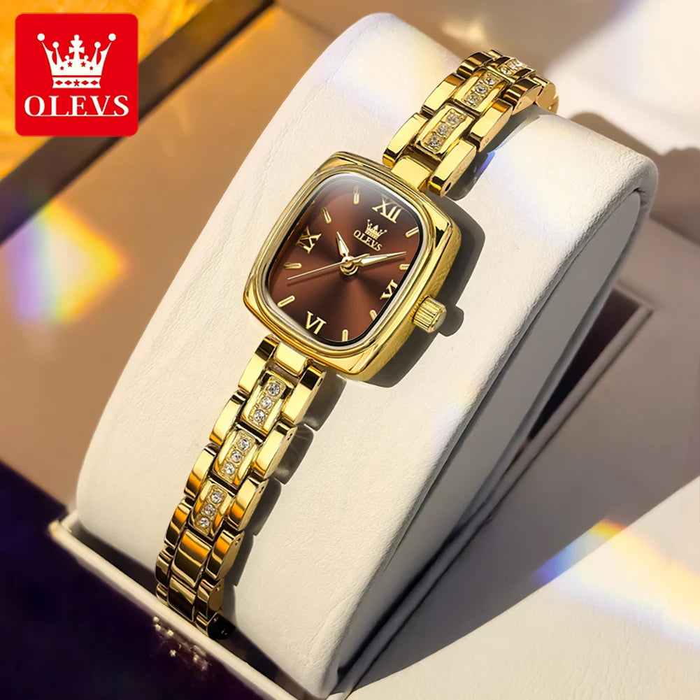 TrenLux Wear OLEVS Women's Luxury Square Bracelet Luminous Waterproof Quartz Dress Watch