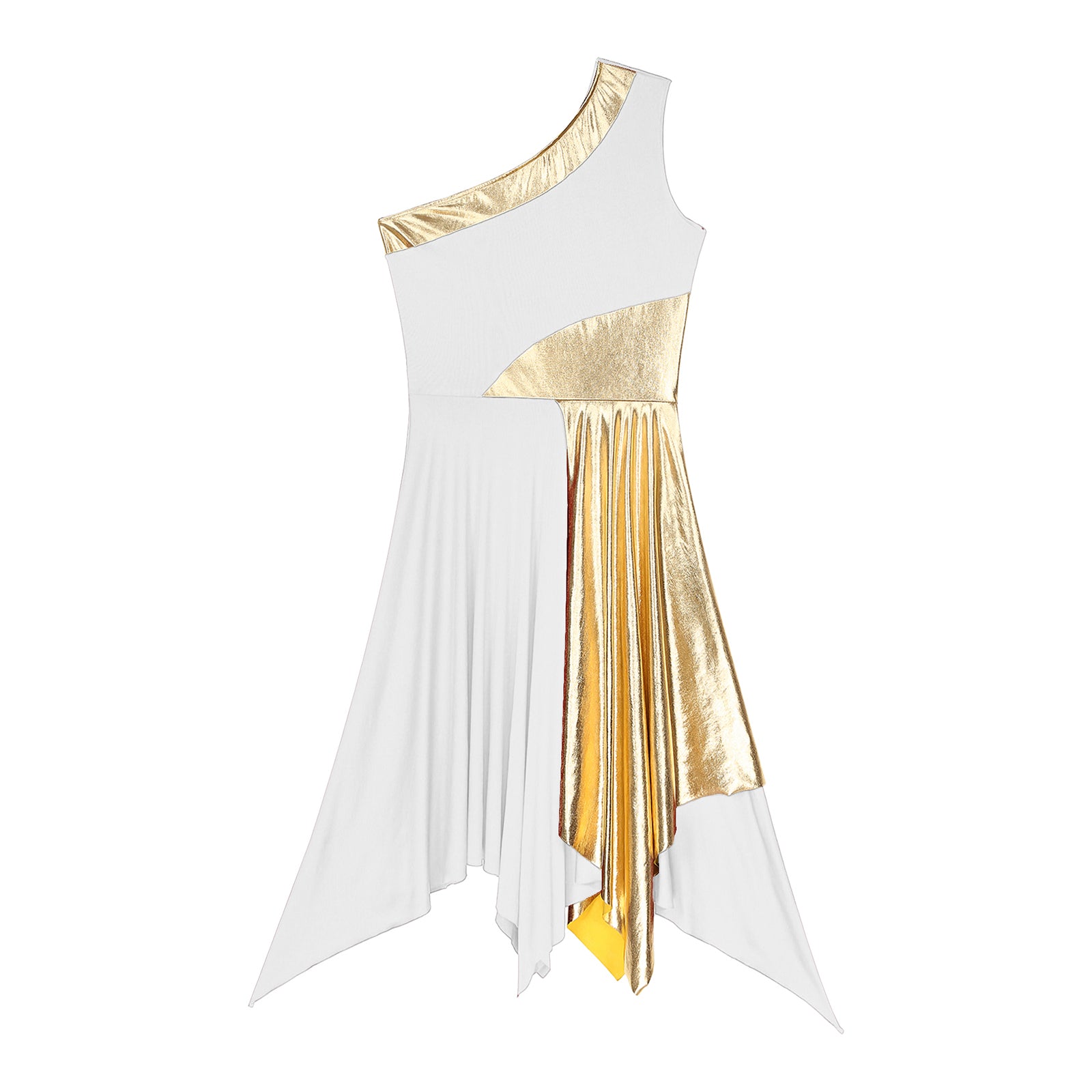 TrenLux Wear Women's Polyester-Spandex One-Shoulder Metallic Lyrical Dance Worship Dress