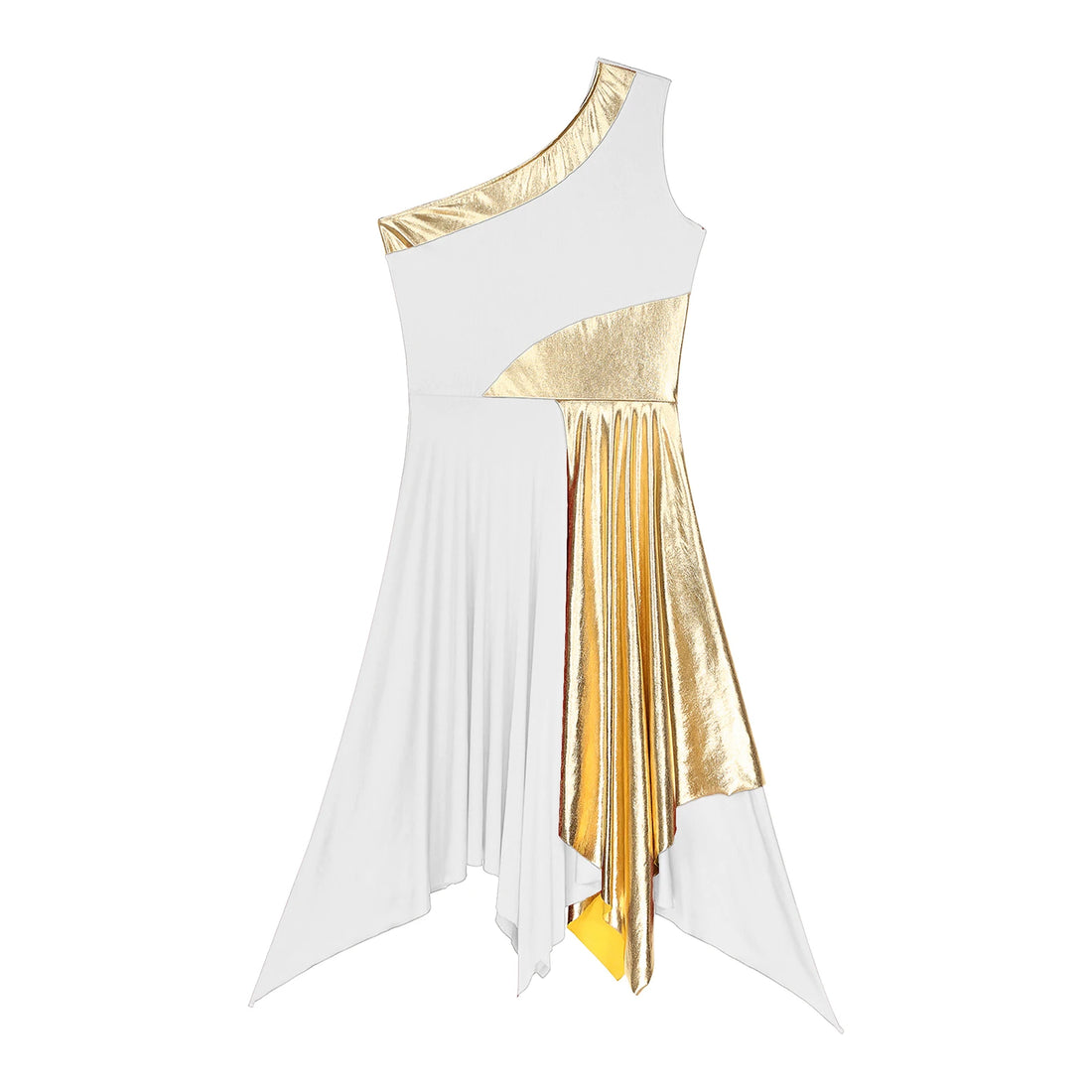 TrenLux Wear Women's Polyester-Spandex One-Shoulder Metallic Lyrical Dance Worship Dress