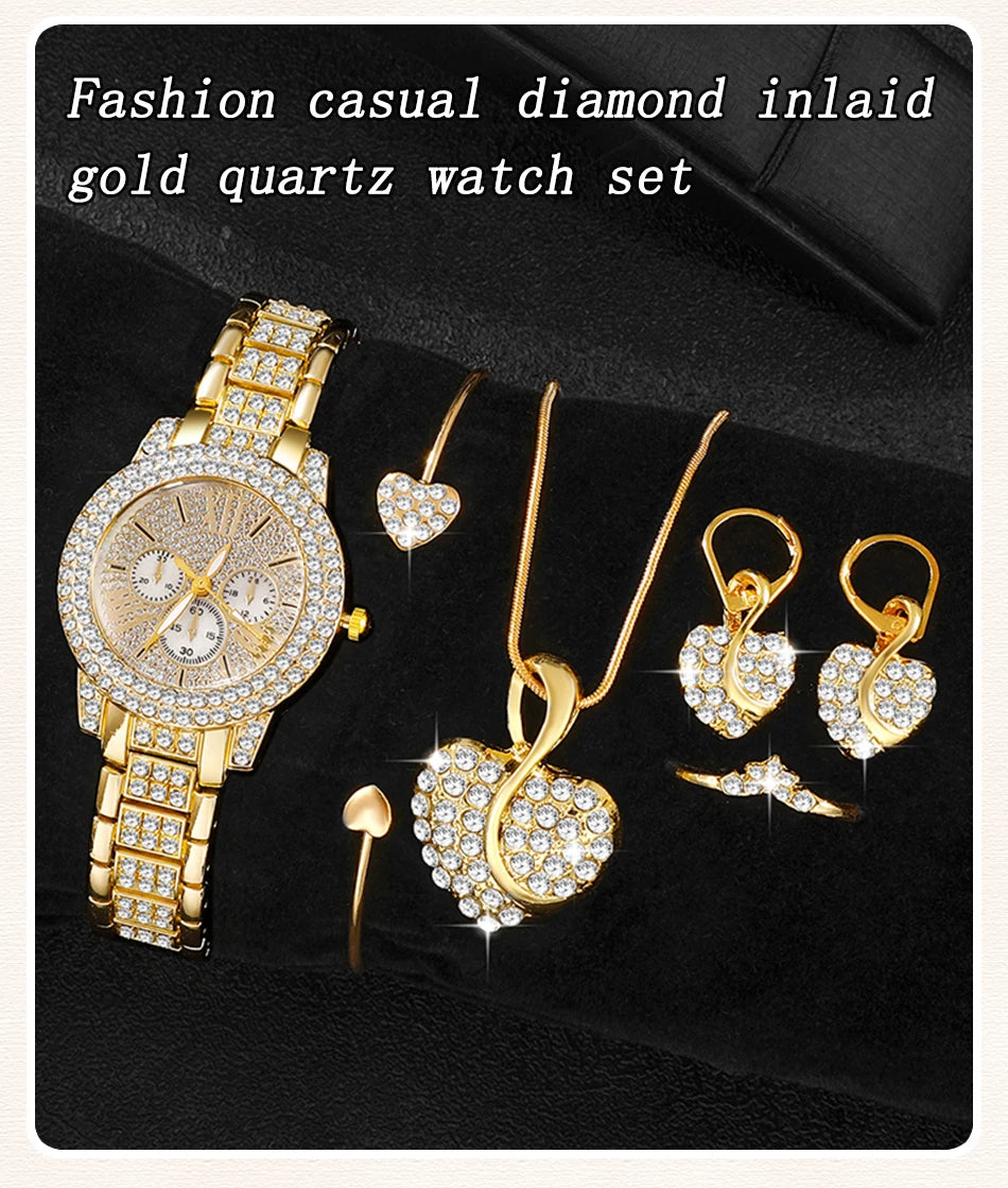 TrenLux Wear Women's Rhinestone Quartz Watch & Jewellery Set — Ring, Necklace & Earrings Luxury Gift