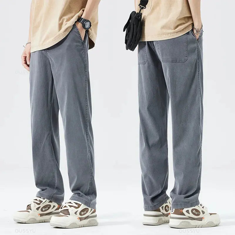 Summer Thin Soft Lyocell Fabric Jeans Men Loose Straight Wide Leg Pants Drawstring Elastic Waist Casual Trousers Plus Size M-5XL OUSSYU Official Store