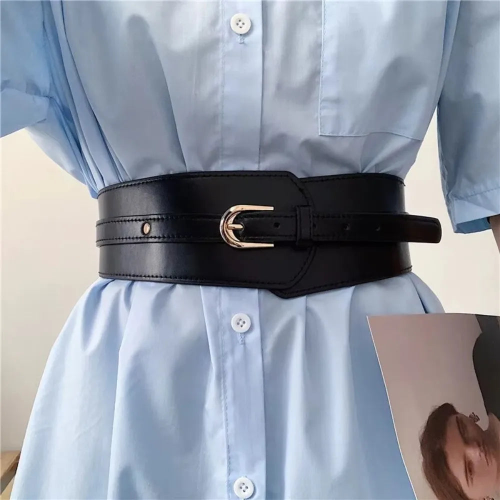 Women's Adjustable Corset Waist Belt — Wide PU Leather Cummerbund Waistband