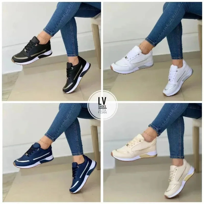 TrenLux Wear Women's Lace-Up Height-Increasing Mixed Colour Mid Heel Casual Sneakers