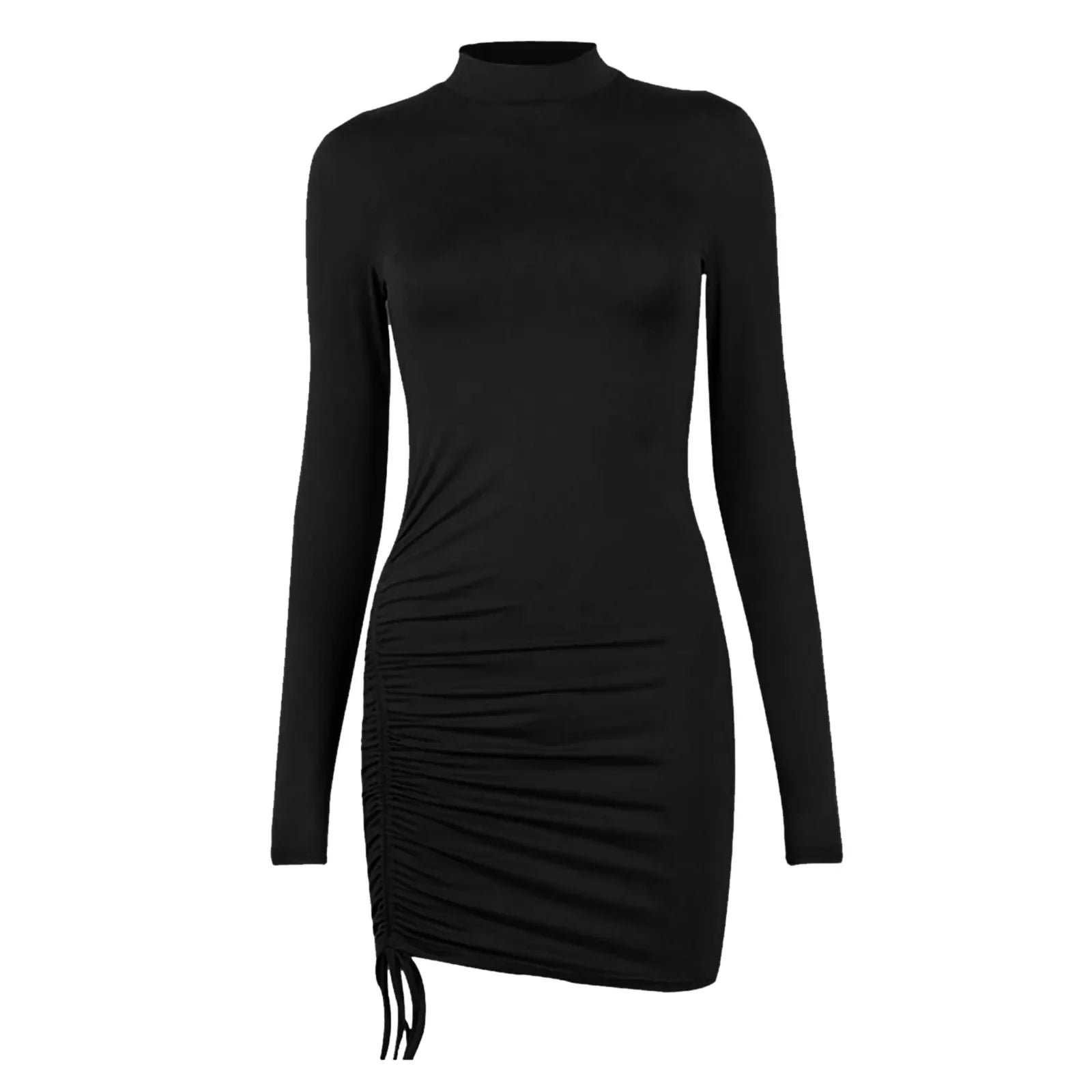 TrenLux Wear Women's Polyester-Spandex Drawstring O-Neck Bodycon Dress