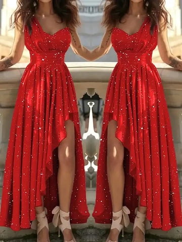 TrenLux Wear Women's Polyester A-Line Deep V-Neck Cocktail Party Gown