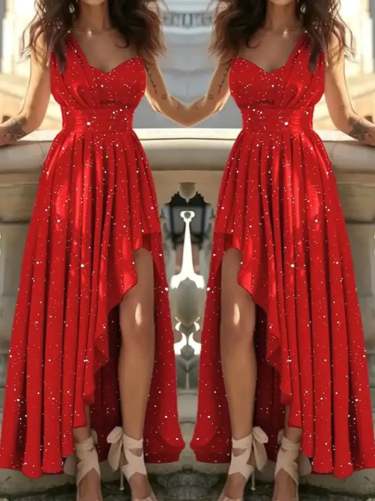 TrenLux Wear Women's Polyester A-Line Deep V-Neck Cocktail Party Gown