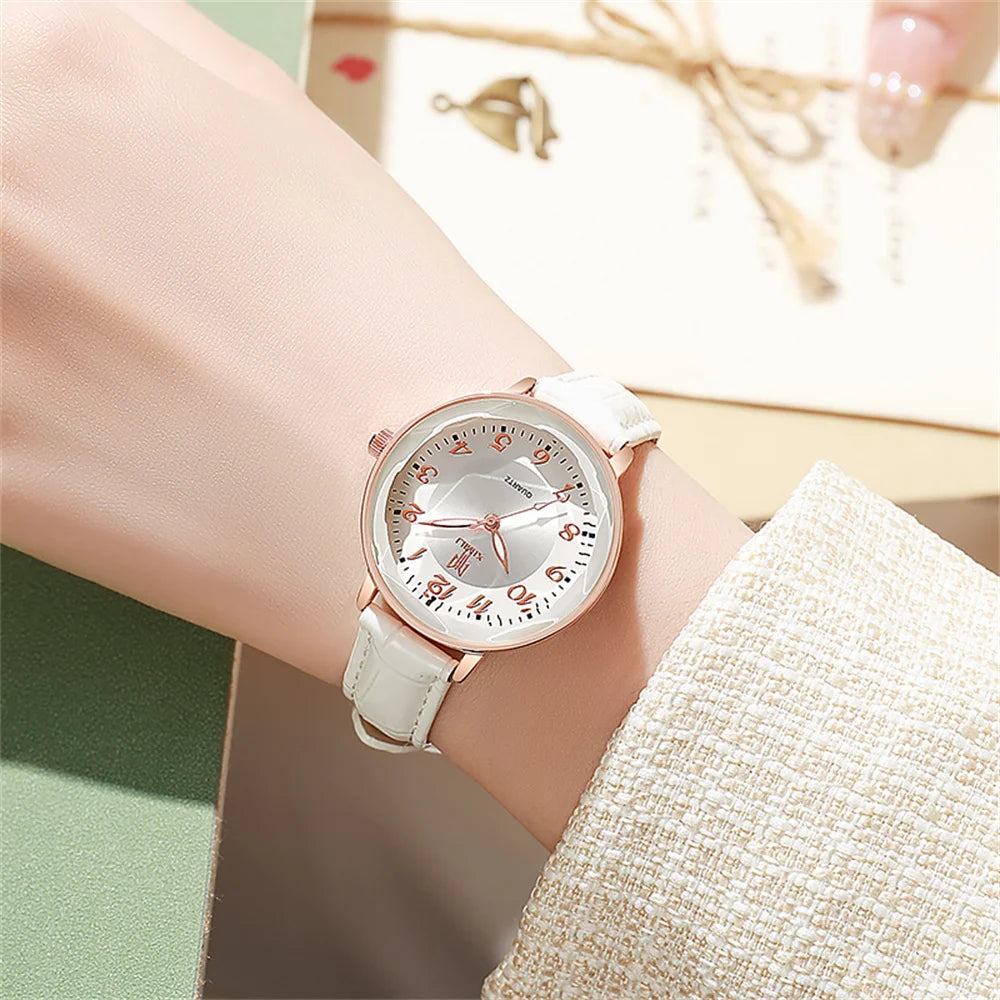 TrenLux Wear Women's Simple Casual Arabic Numeral Leather Strap Business Quartz Wristwatch