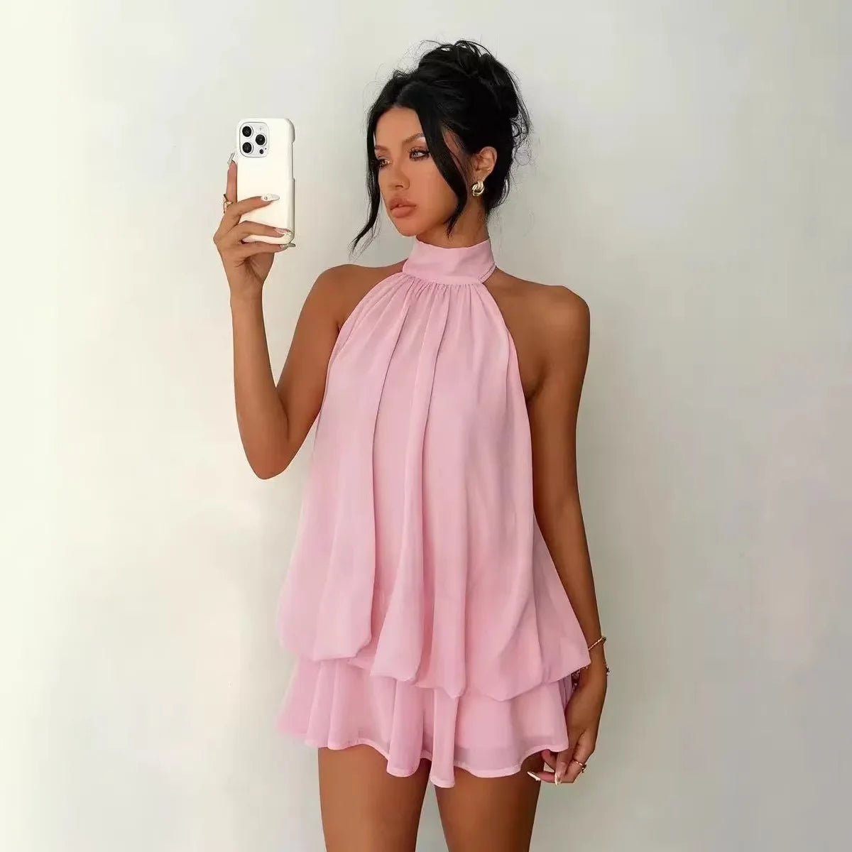 TrenLux Wear Women's Polyester Backless Slim-Fit A-Line Beach Dress