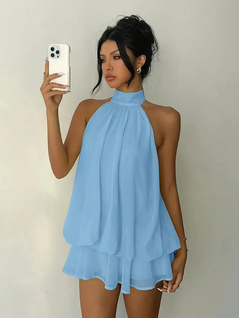 TrenLux Wear Women's Polyester Backless Slim-Fit A-Line Beach Dress