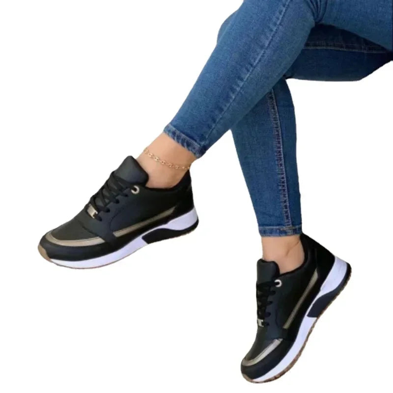 TrenLux Wear Women's Lace-Up Height-Increasing Mixed Colour Mid Heel Casual Sneakers