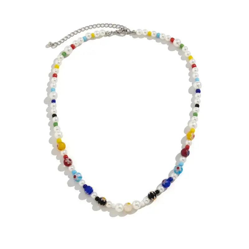 Men's Glass Flower Beaded Choker Necklace — Hip-Hop Gothic Punk Layered Pendant Chain TrenLux Wear