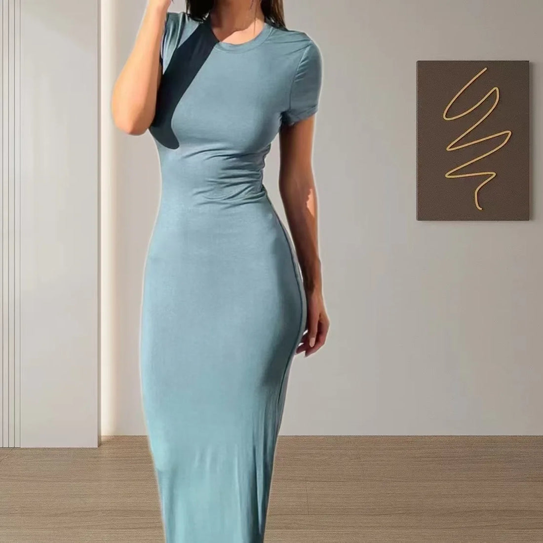 TrenLux Wear Women's Polyester-Elastane Long Sleeve Bodycon Floor-Length Evening Dress