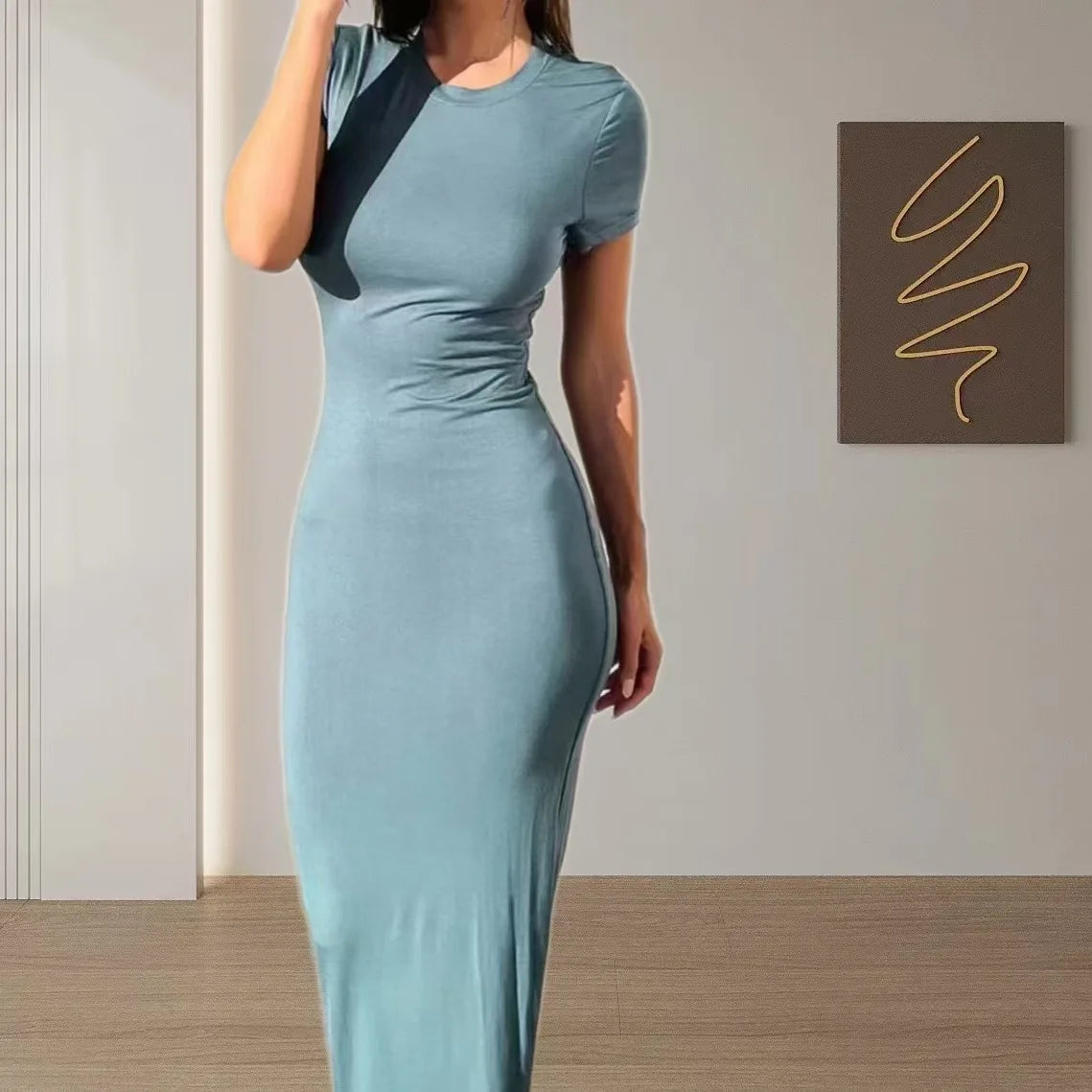 TrenLux Wear Women's Polyester-Elastane Long Sleeve Bodycon Floor-Length Evening Dress