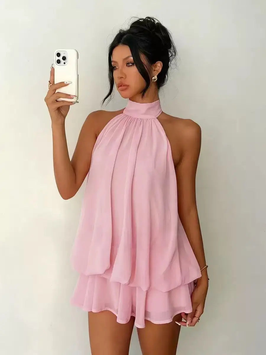 TrenLux Wear Women's Polyester Backless Slim-Fit A-Line Beach Dress