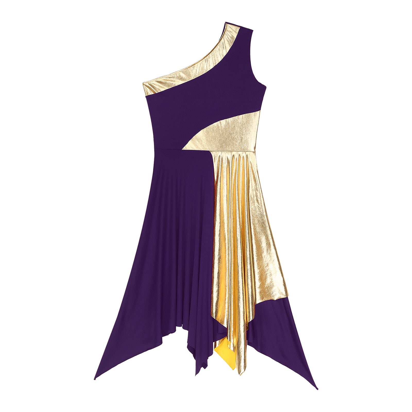 TrenLux Wear Women's Polyester-Spandex One-Shoulder Metallic Lyrical Dance Worship Dress