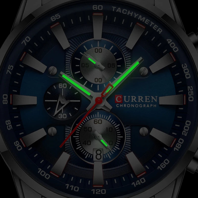 TrenLux Wear CURREN Men's Sport Chronograph Waterproof Stainless Steel Quartz Watch