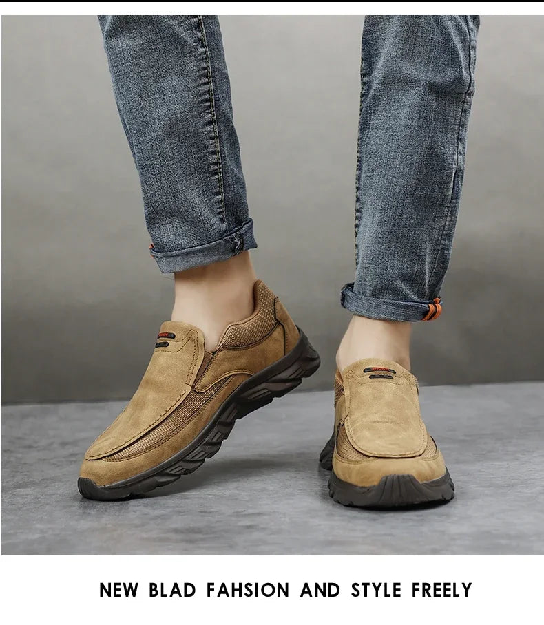 TrenLux Wear Men's Handmade Retro Leather Slip-On Breathable Casual Loafer Sneakers