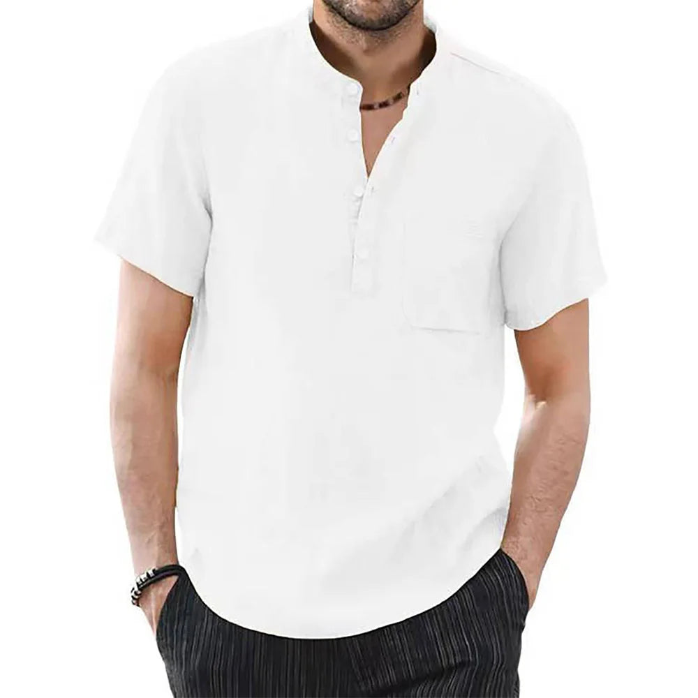 TrenLux Wear Men's Cotton-Linen Short Sleeve Casual Summer Shirt