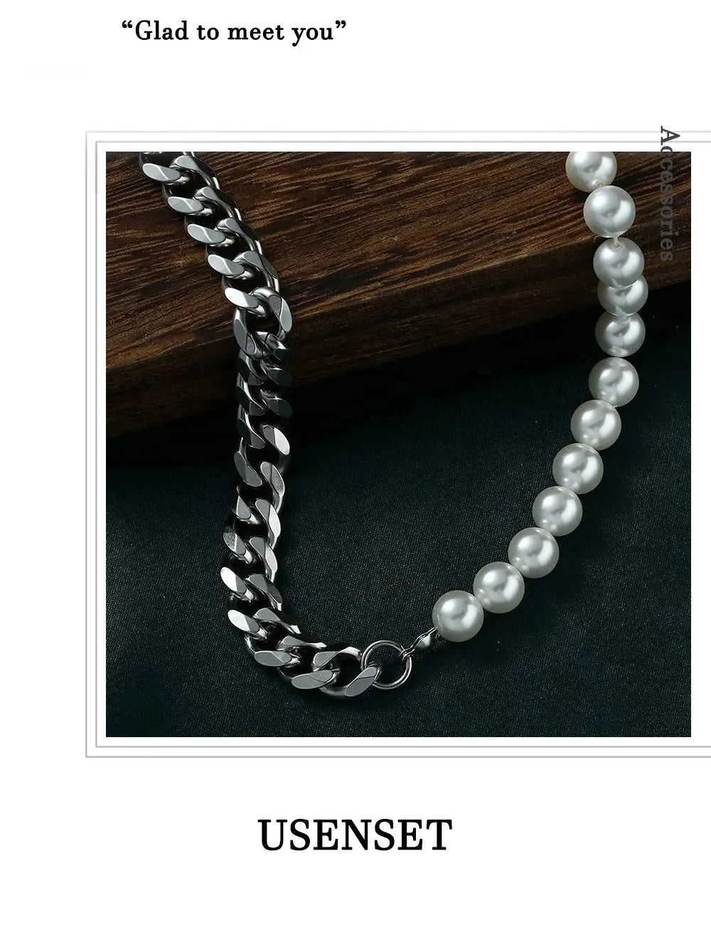 Men's Half Pearl Half Cuban Link Chain Necklace — Stainless Steel Silver Jewellery (43 cm) TrenLux Wear