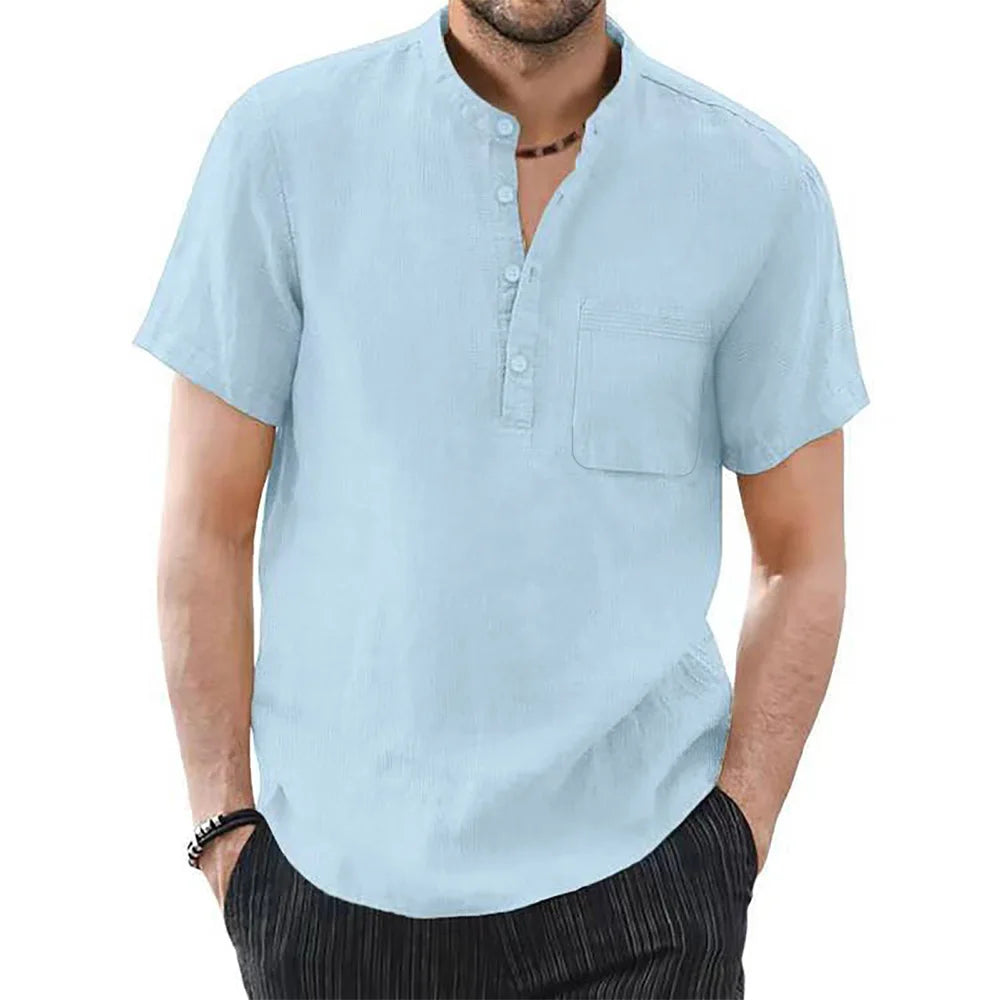 TrenLux Wear Men's Cotton-Linen Short Sleeve Casual Summer Shirt