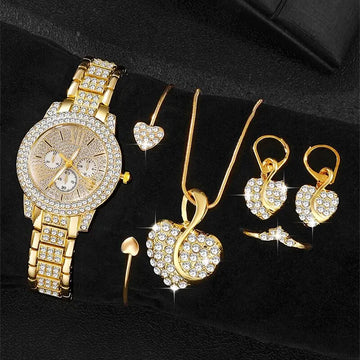 TrenLux Wear Women's Rhinestone Quartz Watch & Jewellery Set — Ring, Necklace & Earrings Luxury Gift