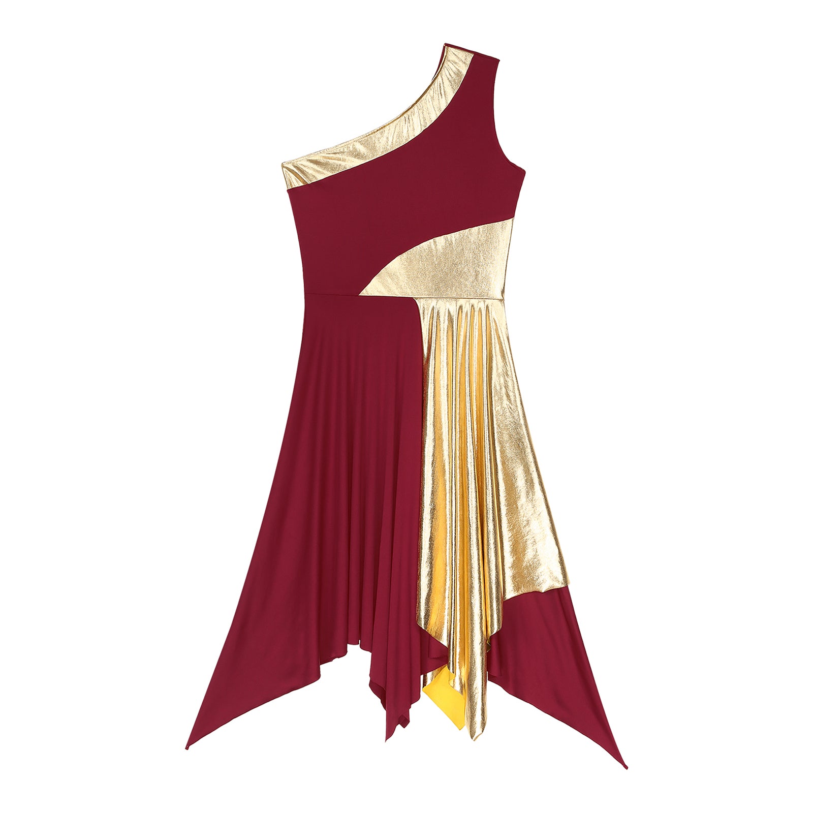 TrenLux Wear Women's Polyester-Spandex One-Shoulder Metallic Lyrical Dance Worship Dress