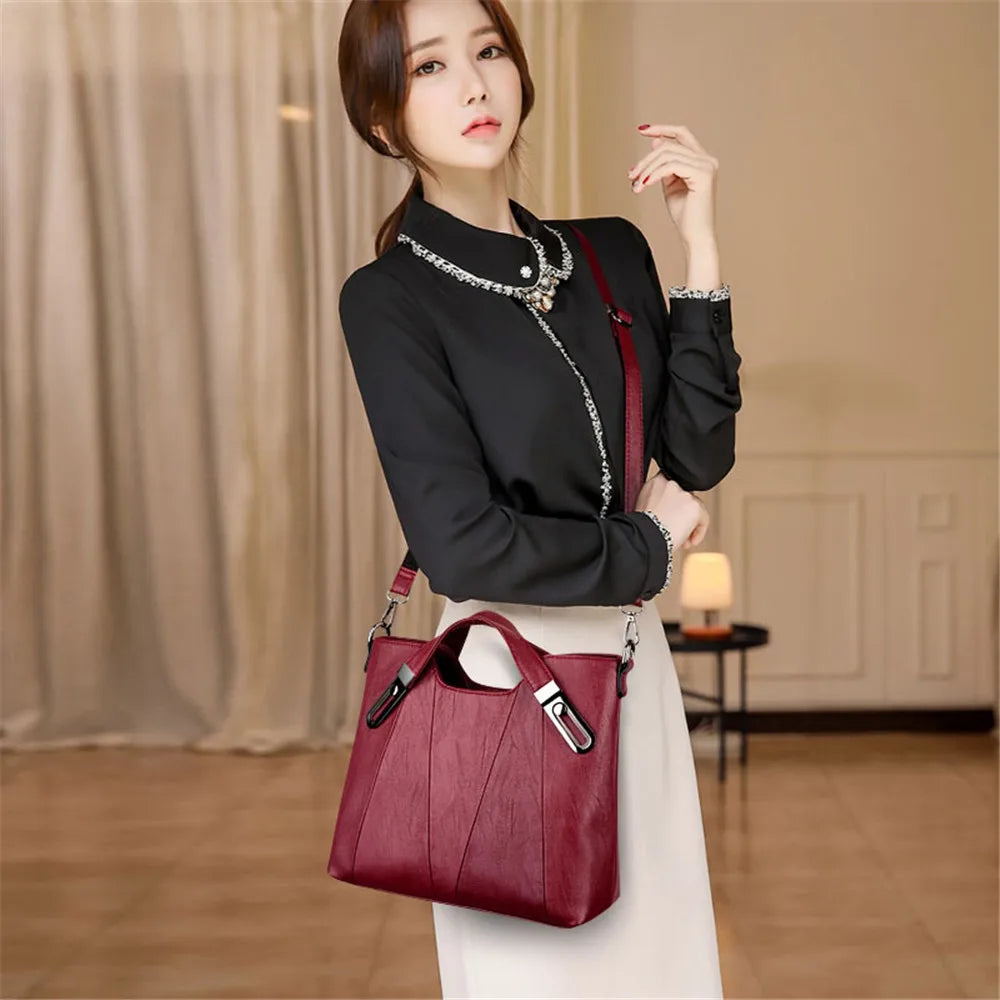 TrenLux Wear Women's Luxury PU Leather Multi-Pocket Crossbody Shoulder & Tote Handbag