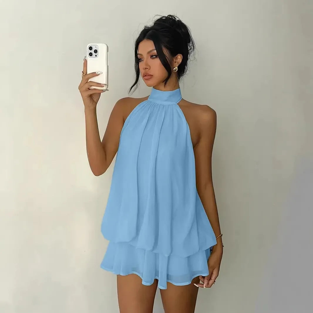 TrenLux Wear Women's Polyester Backless Slim-Fit A-Line Beach Dress