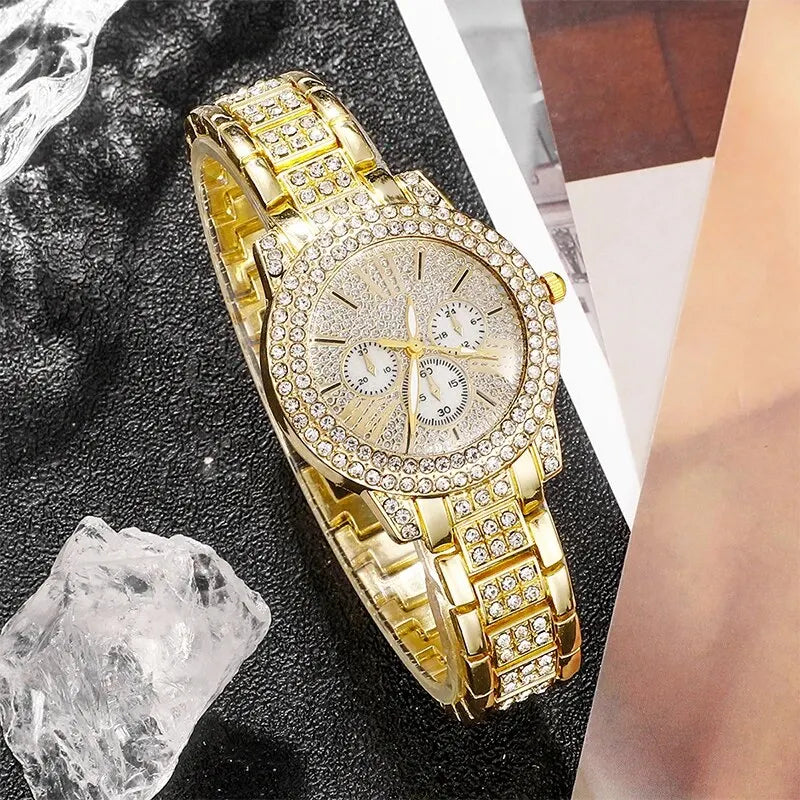 TrenLux Wear Women's Rhinestone Quartz Watch & Jewellery Set — Ring, Necklace & Earrings Luxury Gift