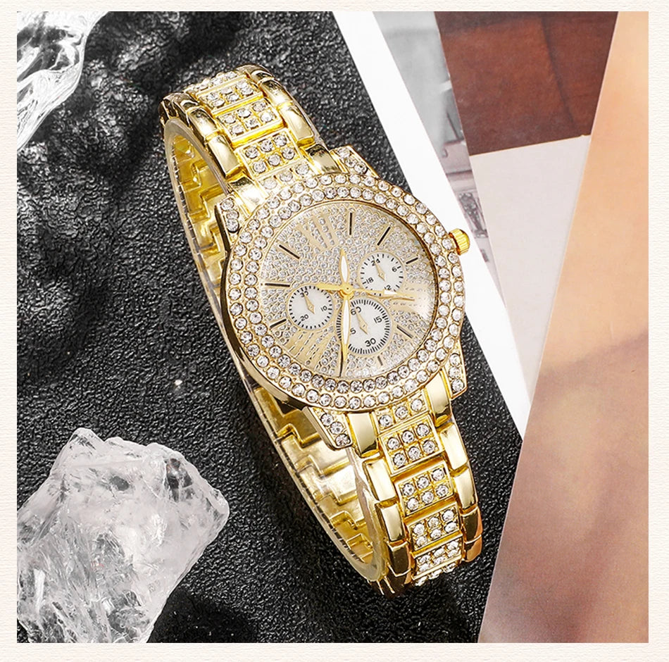 TrenLux Wear Women's Rhinestone Quartz Watch & Jewellery Set — Ring, Necklace & Earrings Luxury Gift