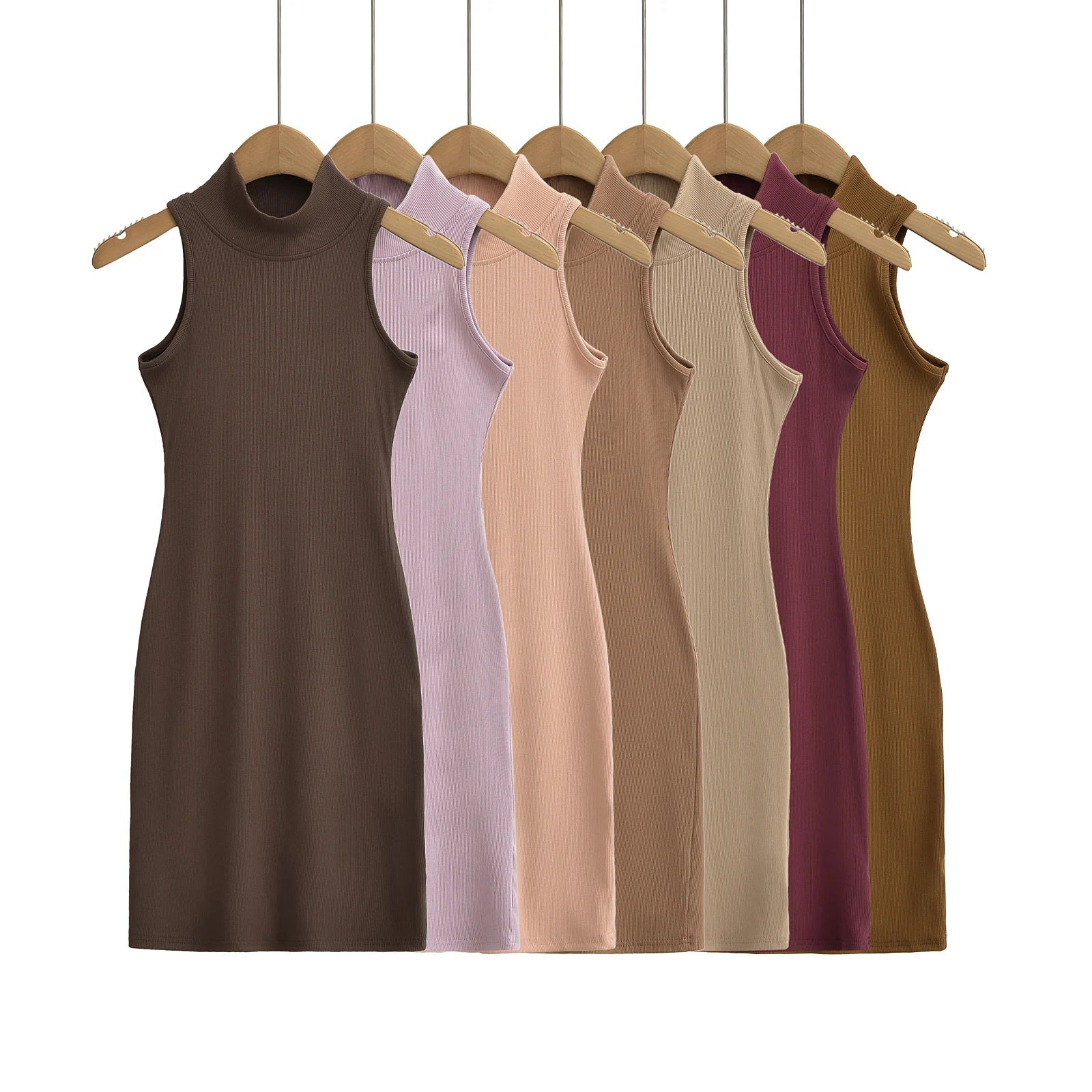 TrenLux Wear Women's Knit Turtleneck Bodycon Ankle-Length Maxi Dress