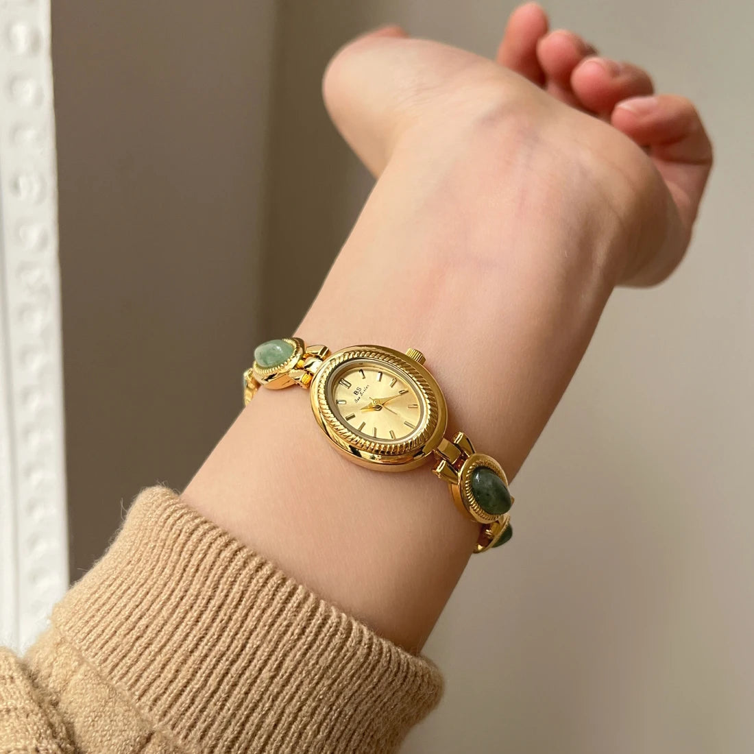 TrenLux Wear Women's Luxury Jade Green Jewelry Bracelet Quartz Dress Wristwatch