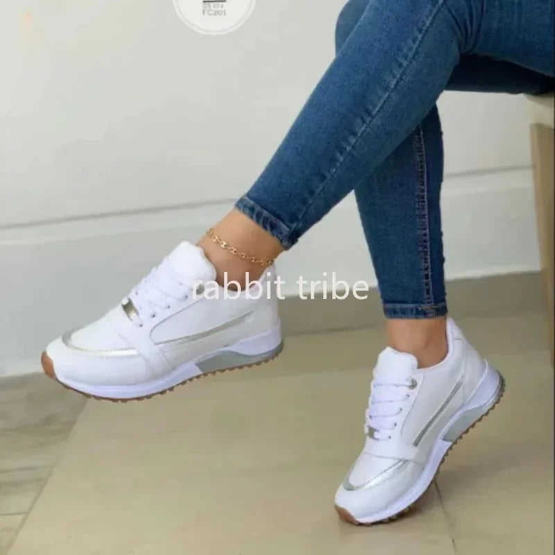 TrenLux Wear Women's Lace-Up Height-Increasing Mixed Colour Mid Heel Casual Sneakers