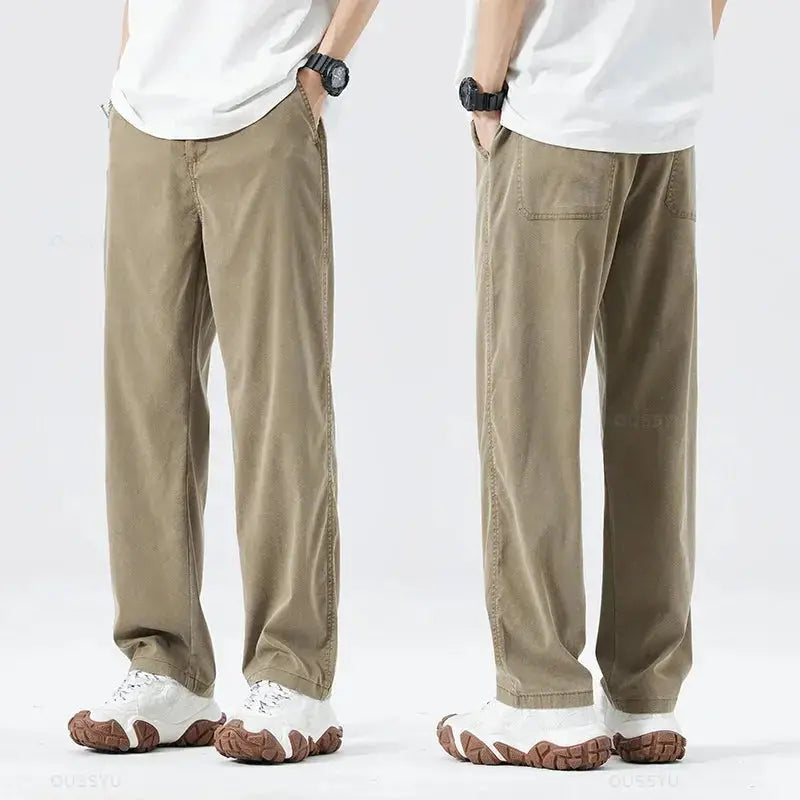 Summer Thin Soft Lyocell Fabric Jeans Men Loose Straight Wide Leg Pants Drawstring Elastic Waist Casual Trousers Plus Size M-5XL OUSSYU Official Store