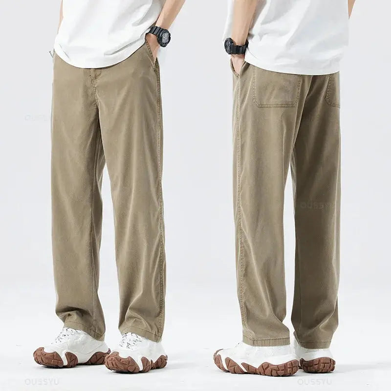 Summer Thin Soft Lyocell Fabric Jeans Men Loose Straight Wide Leg Pants Drawstring Elastic Waist Casual Trousers Plus Size M-5XL OUSSYU Official Store