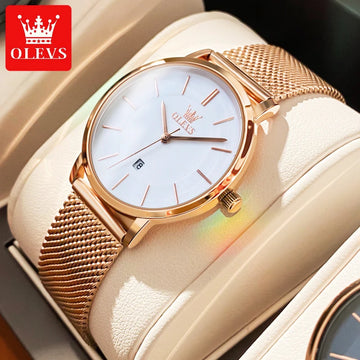TrenLux Wear OLEVS Women's Rose Gold Luxury Stainless Steel Bracelet Quartz Gift Set