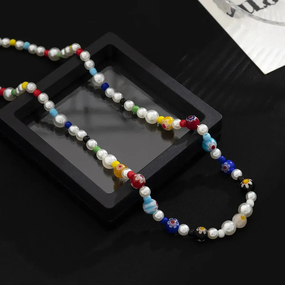 Men's Glass Flower Beaded Choker Necklace — Hip-Hop Gothic Punk Layered Pendant Chain TrenLux Wear
