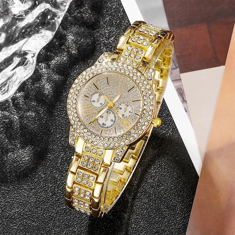 TrenLux Wear Women's Rhinestone Quartz Watch & Jewellery Set — Ring, Necklace & Earrings Luxury Gift